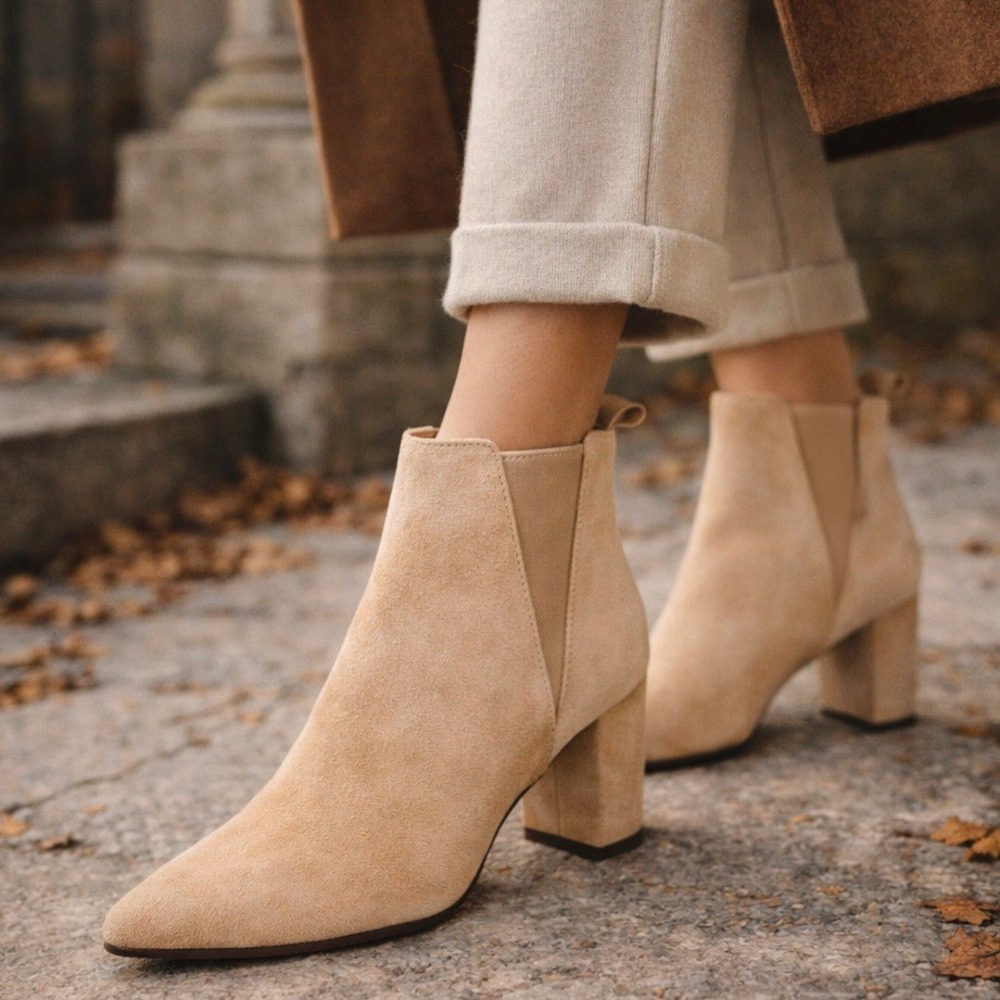 Marian Suede Ankle Boots Spain Tan Block Heel Chelsea Minimalist EU41 US10.5 NIB